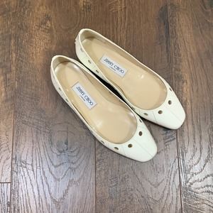 Jimmy Choo London Patten Leather Laser Cut Dot Ballet Cream Flats